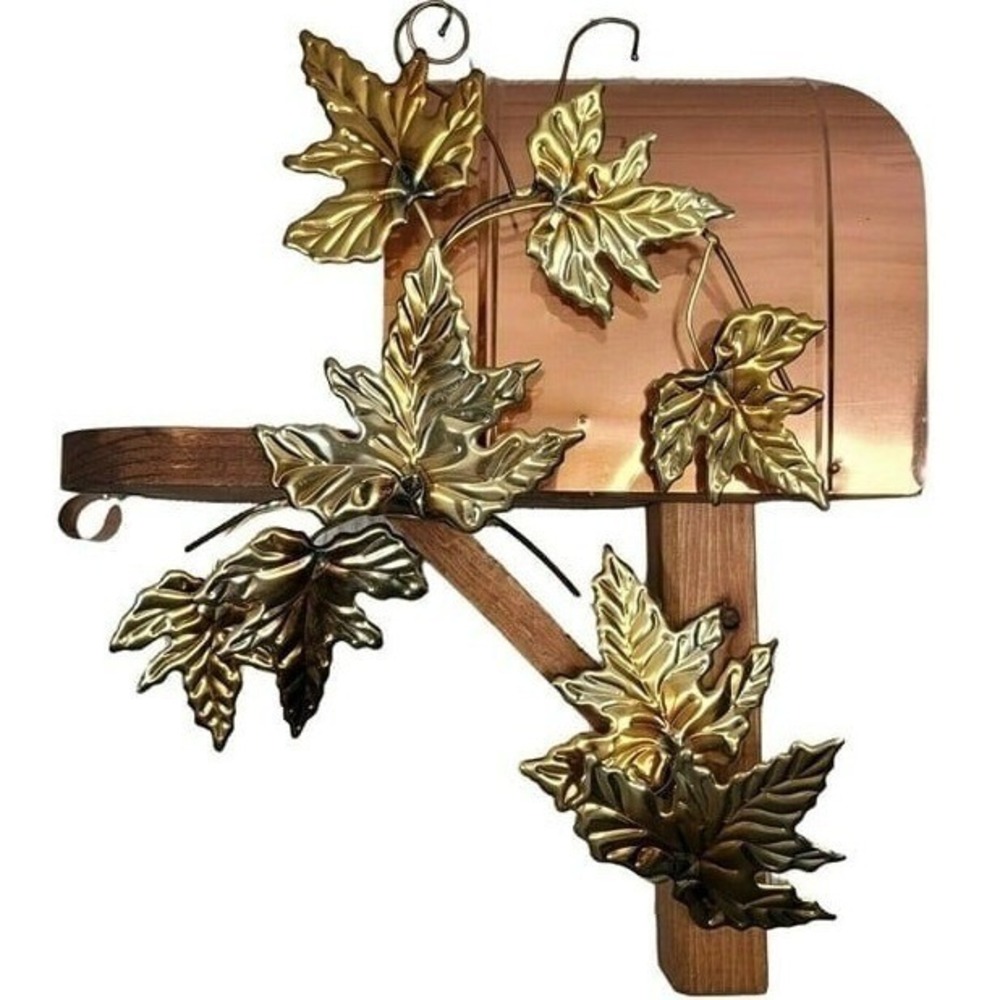 Mailbox Wall Sconce Shelf Copper Gold Autumn Maple Leaves Rustic Decor